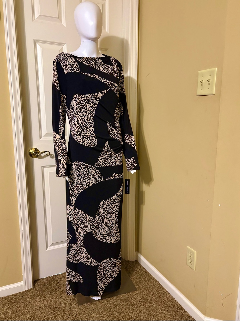 Gorgeous Donna Morgan Black & Cream Long Sleeve Abstract Print Maxi Dress S 12